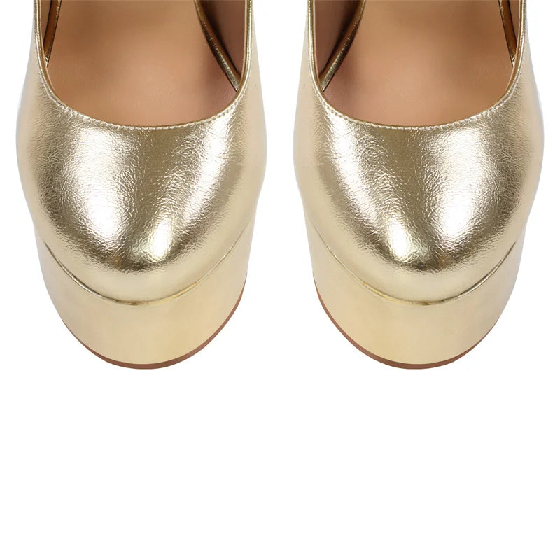 Mary-Jane Platform Pumps – Hoof Heel – Platform – Gold | KIMLUD