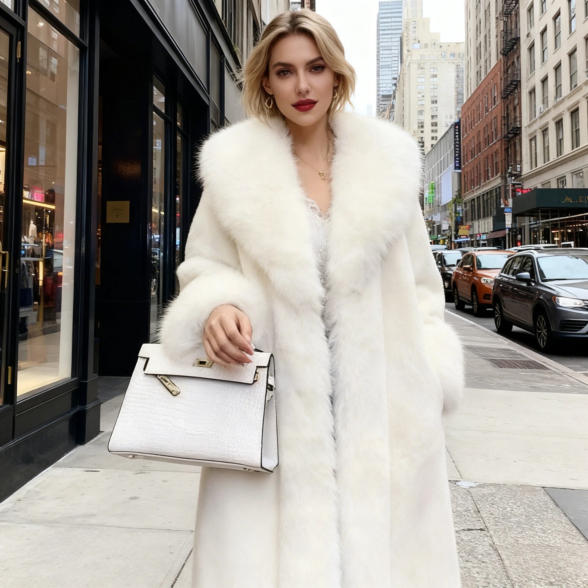 Long Coat Faux Fur Coats Women Thick Warm Turn Down Collar Y2k Streetwear Work White Outerwear Jackets Elegant Fur Autumn Winter