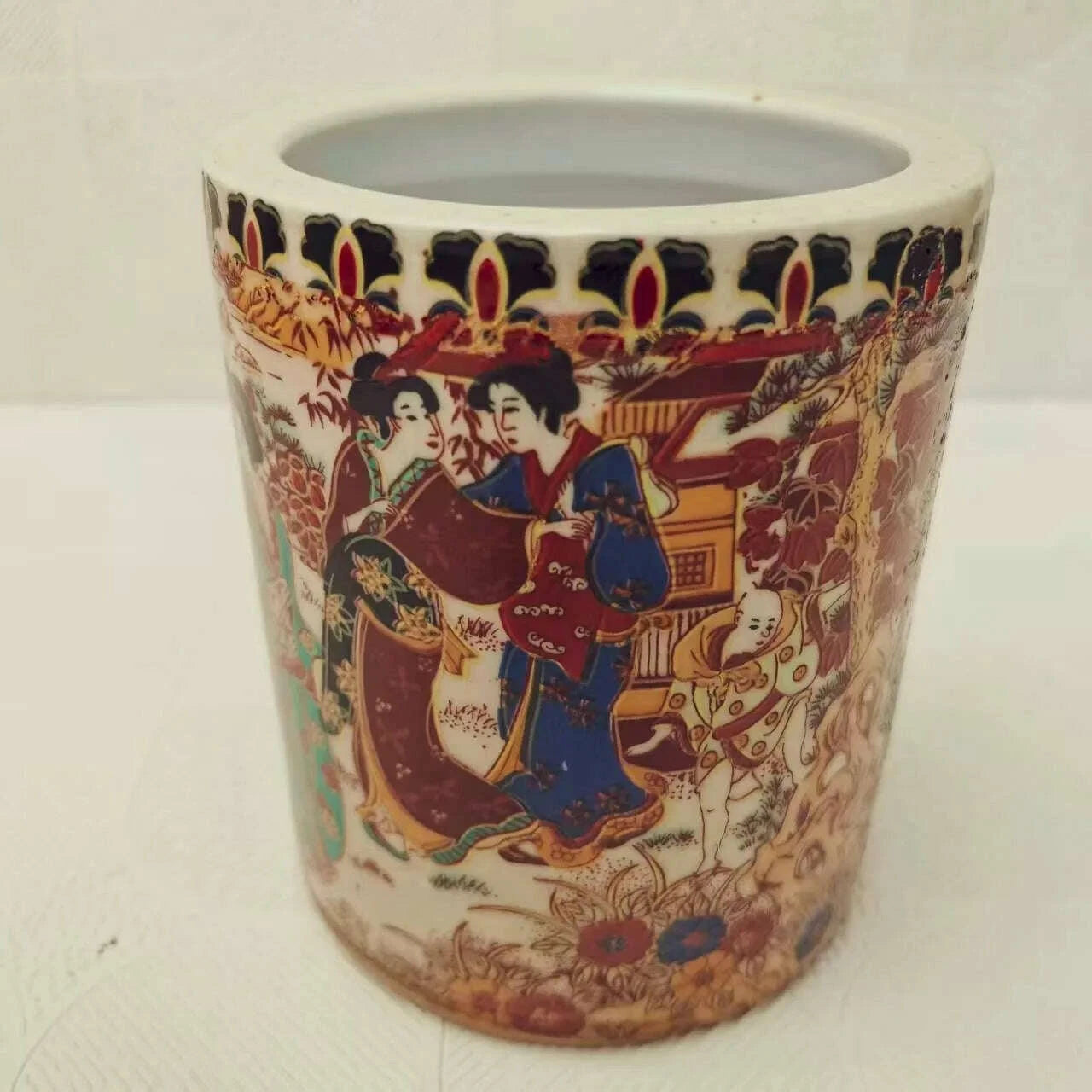 KIMLUD, Chinese Old Pink Porcelain Japanese Ladies Pattern Round Pen Holder Vase, KIMLUD Womens Clothes