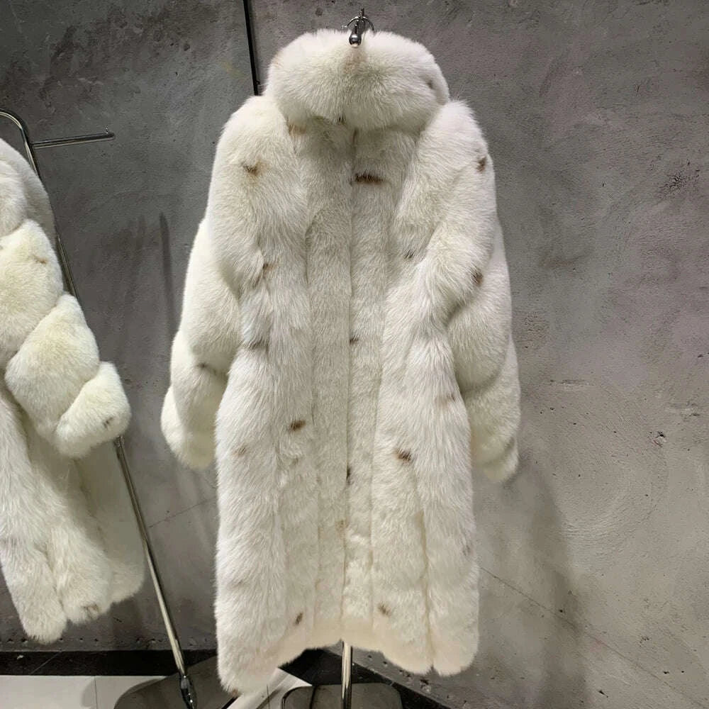 KIMLUD, Winter Long Fur Coats Winter Female Natural Fox Fur OutWear Full Pelt Real Fox Fur Jackets with Long Sleeve, KIMLUD Womens Clothes