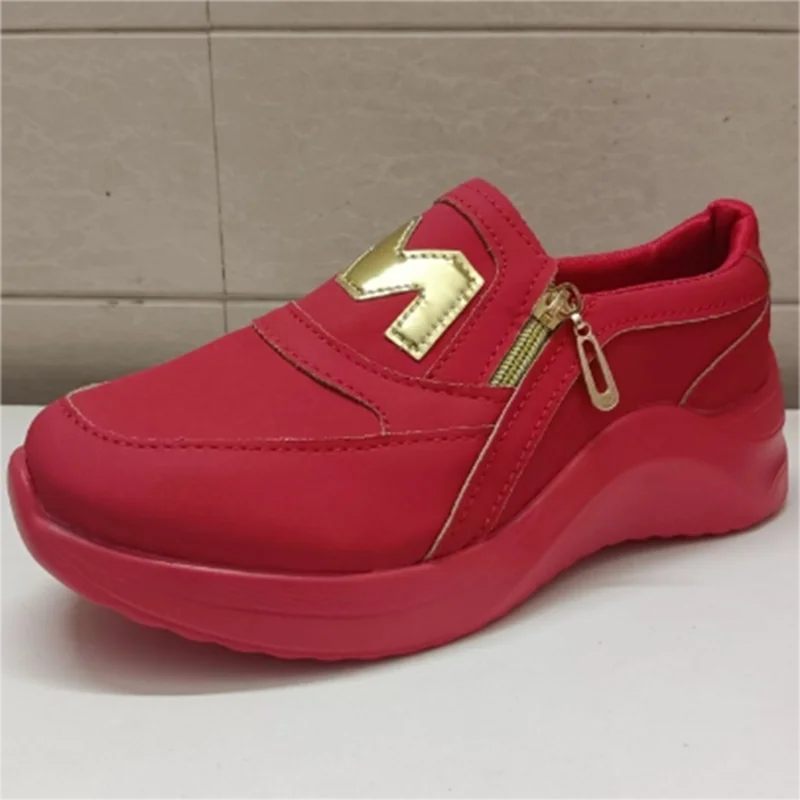 KIMLUD, 2023 Women Sport Sneakers Thick Bottom Letter M Vulcanize Shoes Fashion Wedges Gold Zipper Casual Ladies Platform Walking Shoes, KIMLUD Womens Clothes