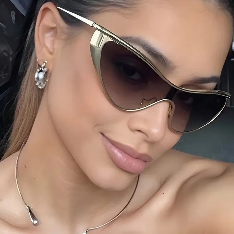 Metal Cat Eye Sunglasses Large Frame — Gold | KIMLUD