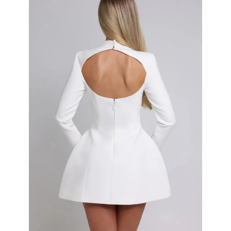 A-Line Dress Backless High Waist Long Sleeves — Black | KIMLUD