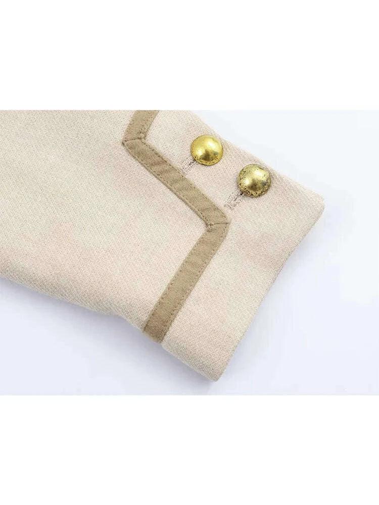 TFMLN Vintage Button Jacket For Women Stand Collar Autumn New Slim Casual Shoulder Pad Outerwear Ladies Short Coat 2025