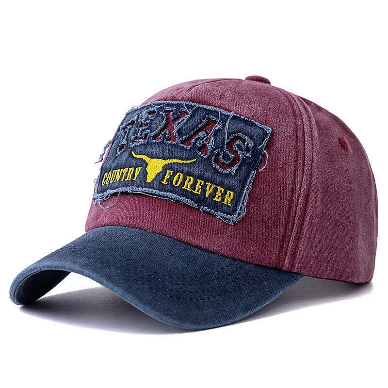 KIMLUD, Hot Sale Unisex Washed Cotton Vintage Baseball Cap TEXAS Letter Embroidery Outdoor Sports Dad Hat For Men And Women, KIMLUD Womens Clothes