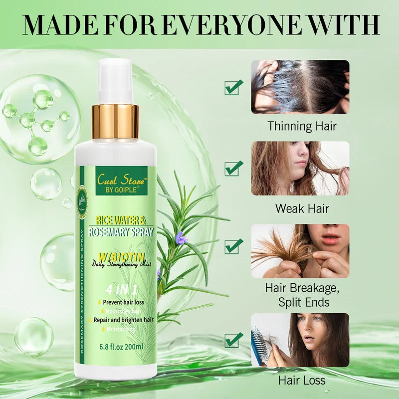 GOIPLE Natural Rice Water&Rosemary Spray Biotin Nourishes Moisturizes Health Scalp Smooth Split Ends Daily Strengthen Hair Mist