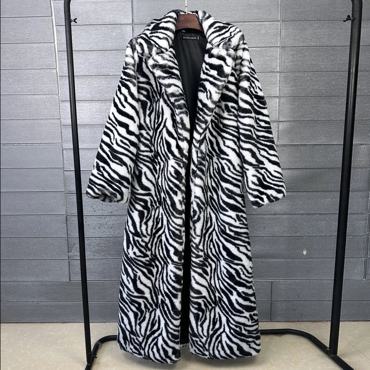 Fur Coat – Faux Rabbit Hair – Leopard Print Overcoat X-Long | KIMLUD