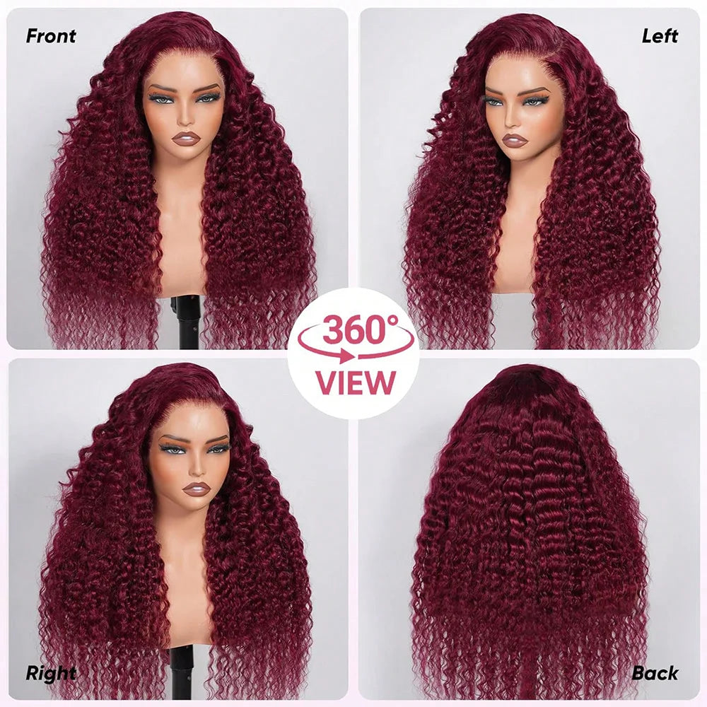 Deep Wave Human Hair Wig HD Lace Frontal 13x4 Burgundy 99J | KIMLUD