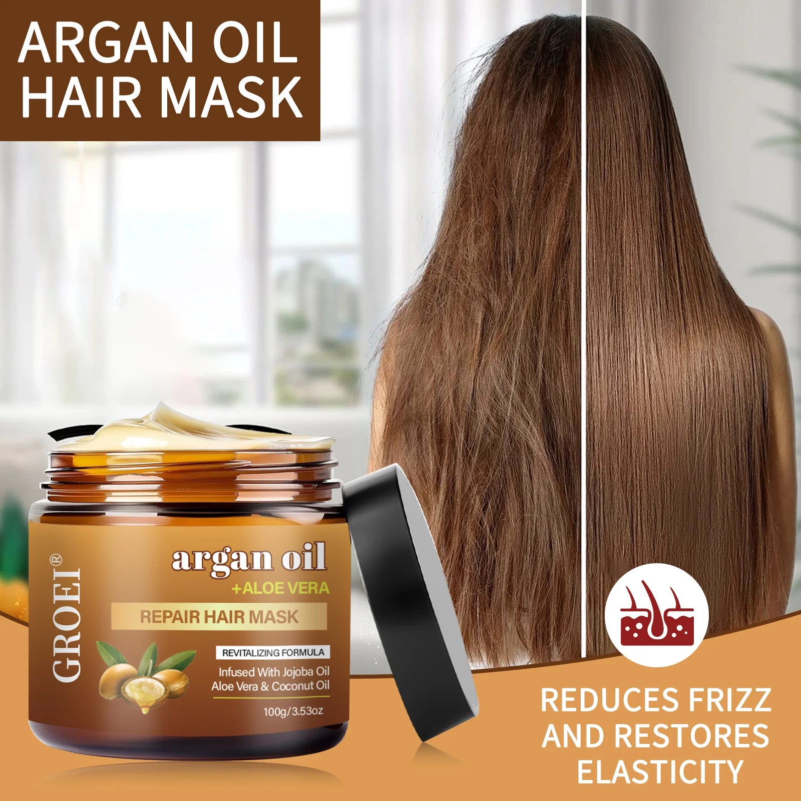 100G Argan Oil Hair Mask – Deep Repair and Hydration Treatment Restores Strength, Shine, and Elasticity for All Hair Types