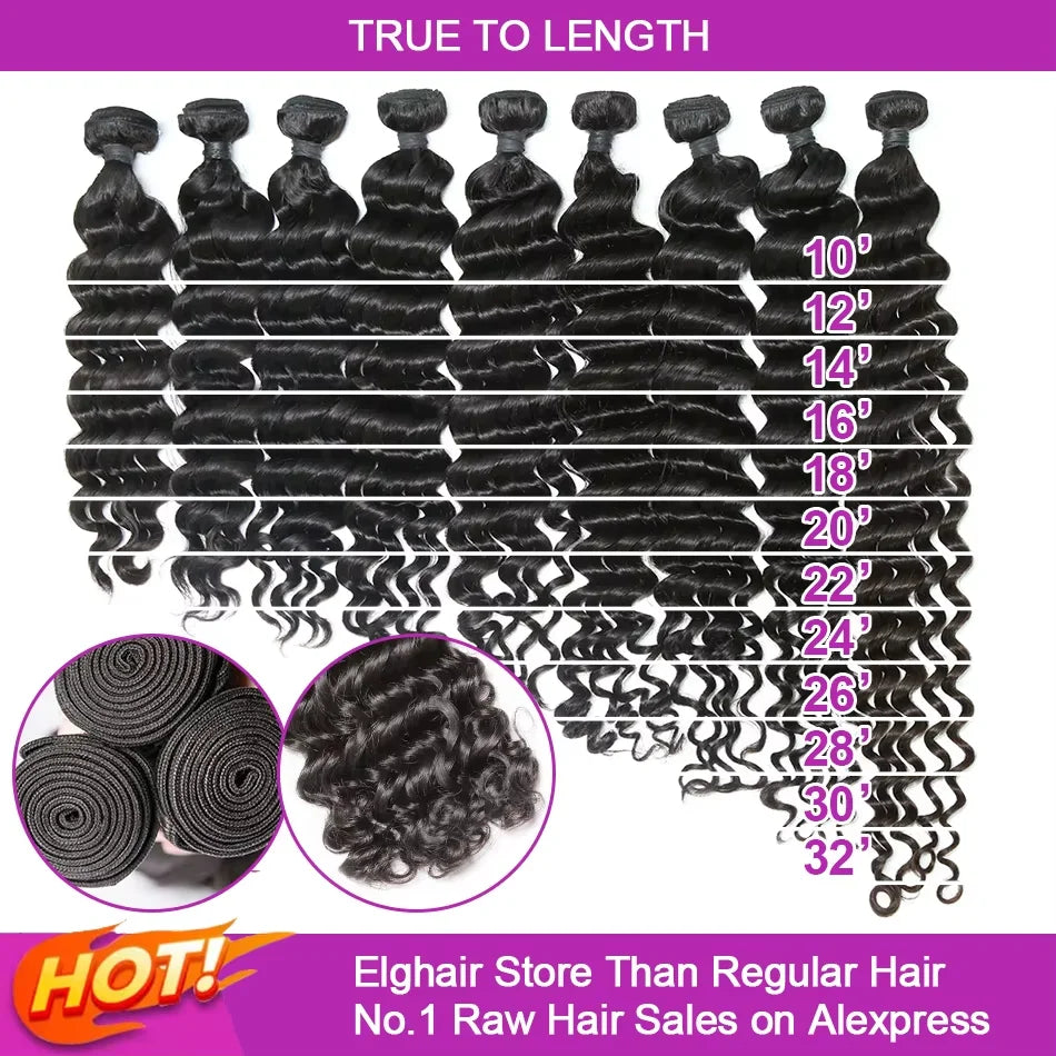 Deep Wave Hair Bundles 30-Inch Brazilian Weave — Natural Black | KIMLUD