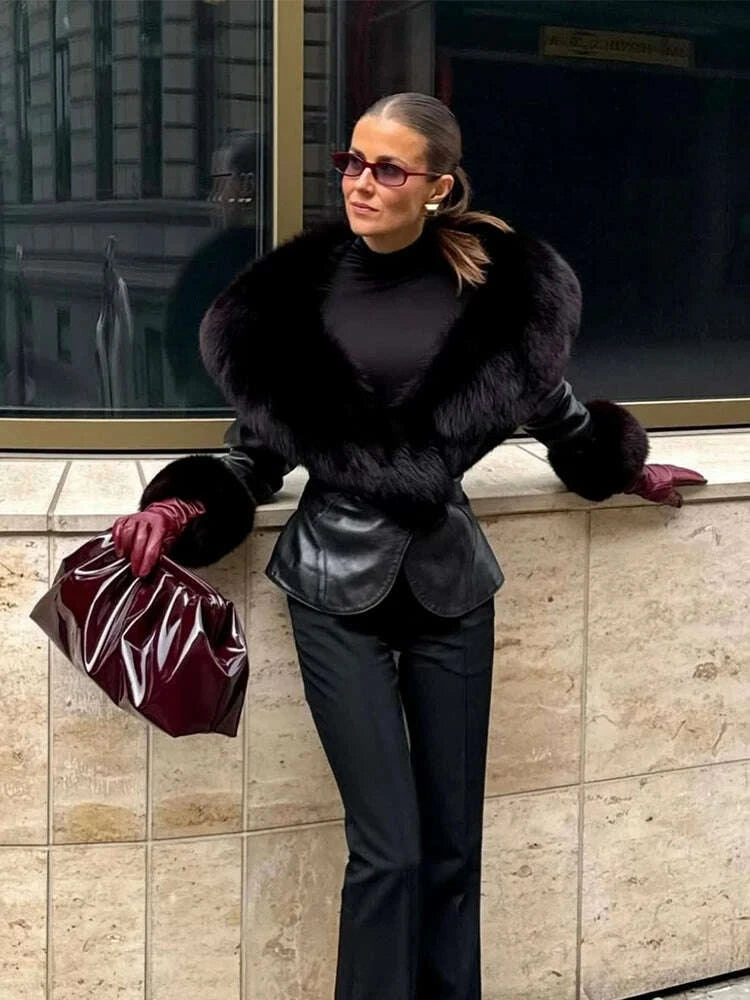 black-faux-fur-collar-leather-jacket-elegant-lapel-v-neck-waist-cinching-long-sleeved-short-coats-lady-winter-commute-coat-2025kimludkimlud-35573188