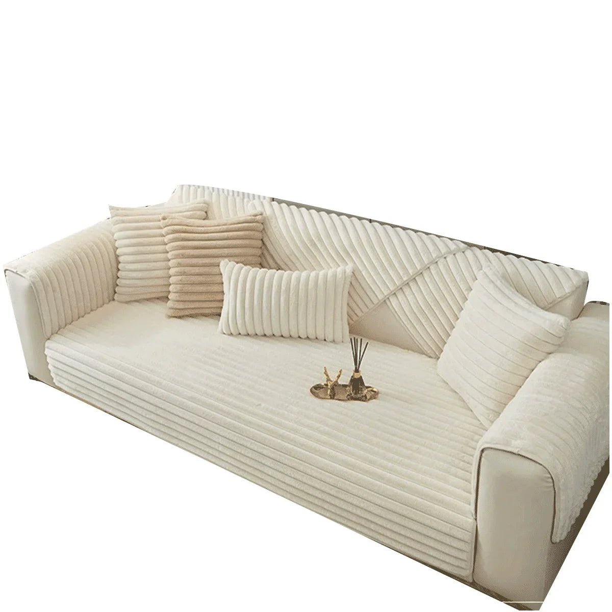 Anti-Cat Scratch Fabric Sectional Sofa With Solid Wood Frame — Ivory Cream | KIMLUD