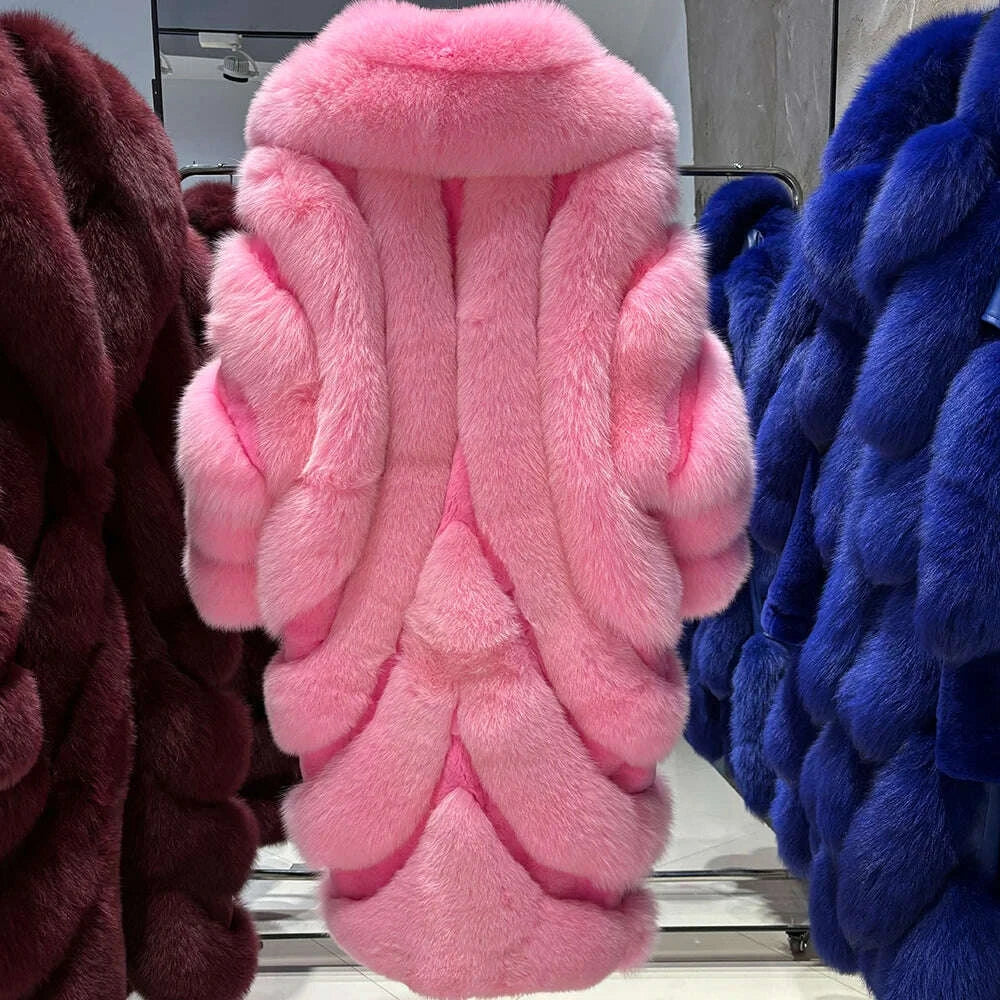 KIMLUD, YOLOAgain 2025 Winter Warm Luxury Real Fox Fur Coat Women Pink Fox Fur Jacket Long, KIMLUD Womens Clothes