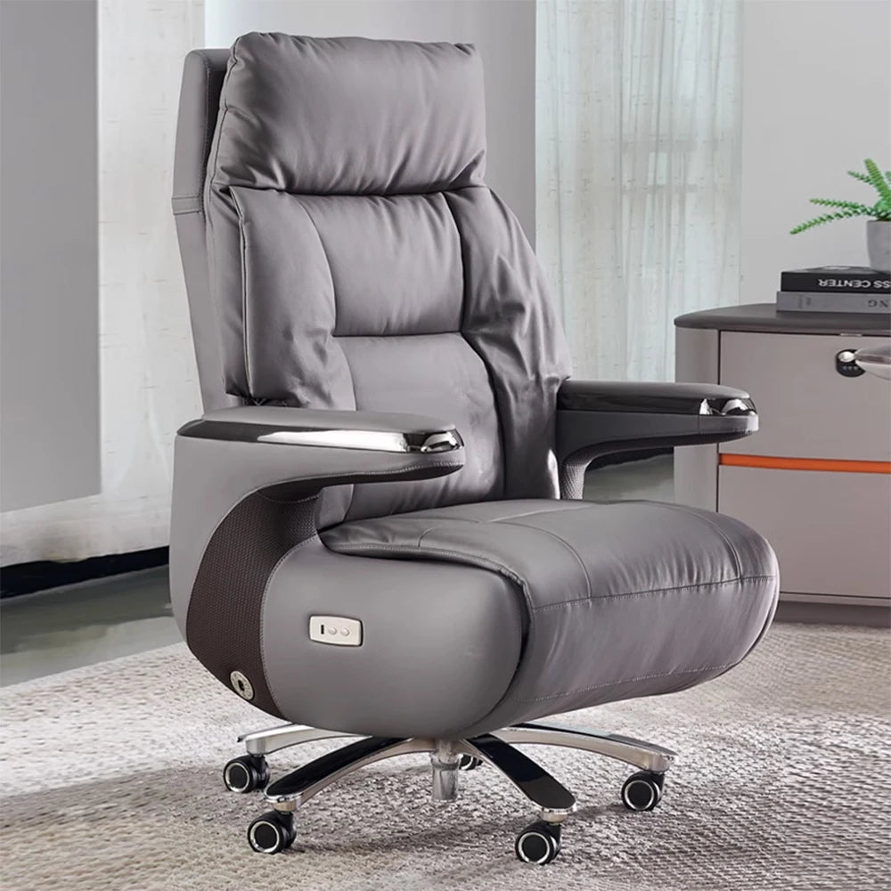 Synthetic Leather Executive Recliner Chair With Massage Function And Lumbar Support — Black | KIMLUD