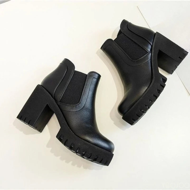 Autumn Winter New Coarse Heel Thick Bottom Fashionable Versatile Short Boots Casual Comfortable Women's High Heels