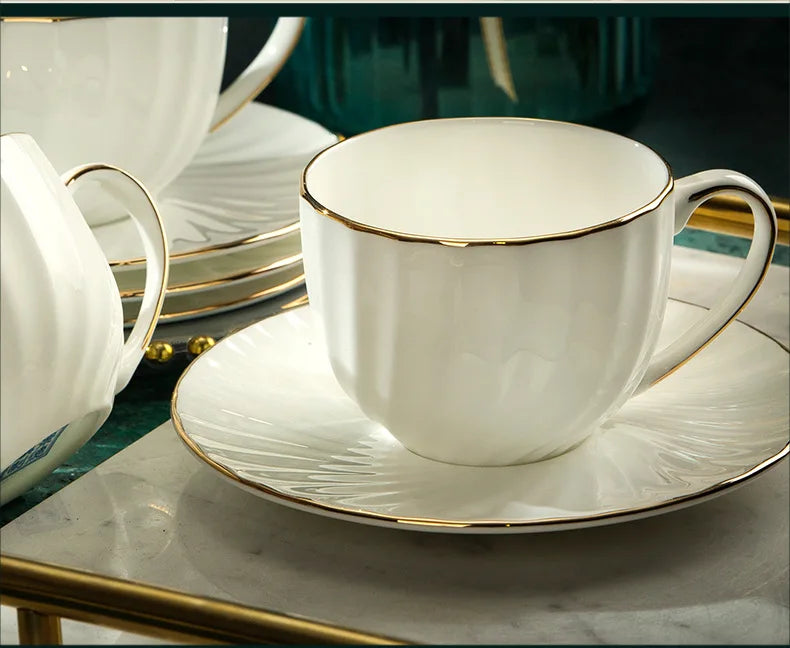 Bone China Dinnerware Set With Gold Accents — White | KIMLUD