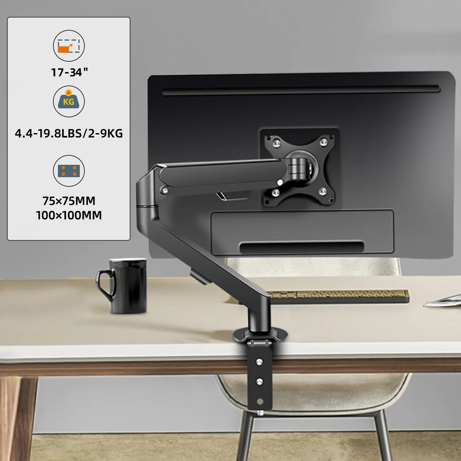 HILLPORT 17-34" Desktop Monitor Arm Holder Gas Spring Full Motion Mount Strut LCD LED TV Bracket Stand PC Soport Support M5