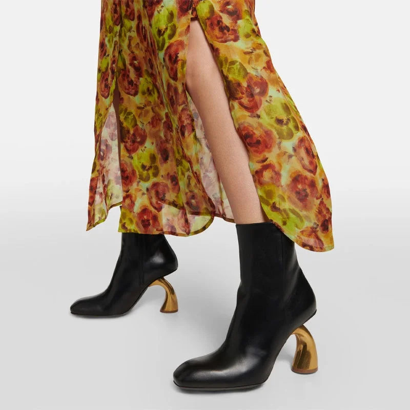 Metallic Ankle Boots Square Toe — Forest Green | KIMLUD