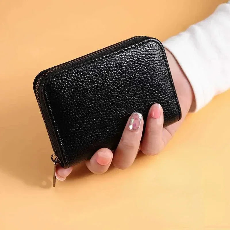 PU Leather Card Holder Wallet Multi-Slot — Black | KIMLUD