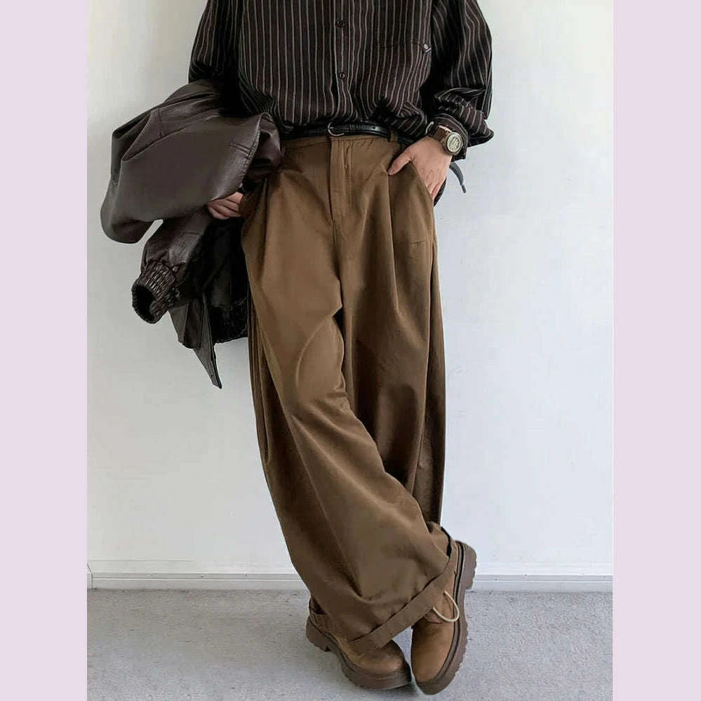 Y2k Vintage Brown Baggy Cargo Pants Men Koraen Harajuku Suit Pants Off Y2k Vintage Brown Baggy Cargo Pants Men Koraen Harajuku Suit Pants Off