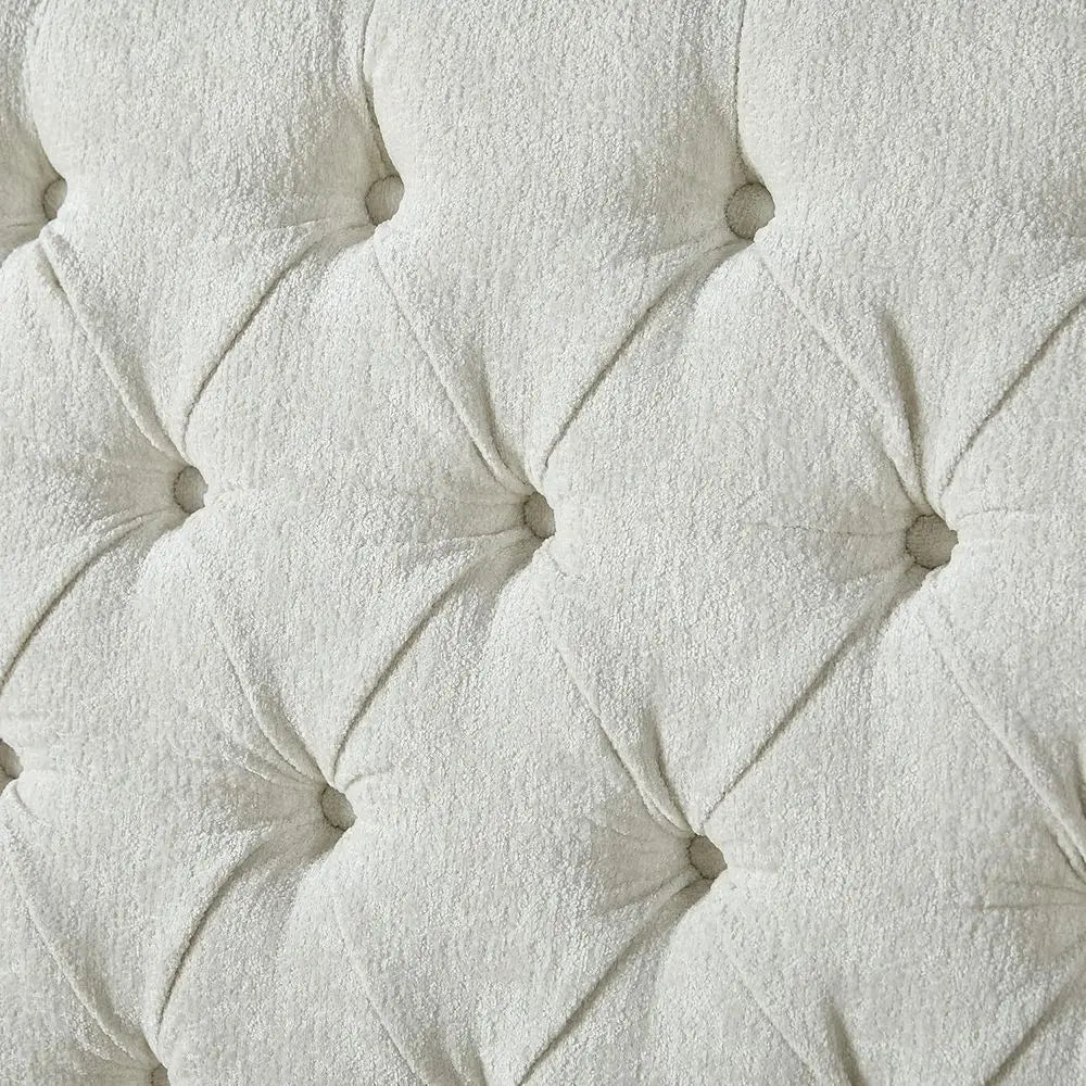 Chenille Upholstered King Size Platform Bed — Ivory | KIMLUD