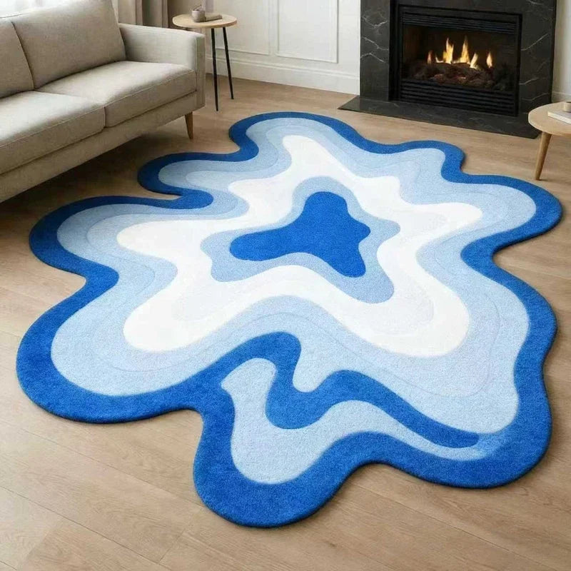 Abstract Plush Rug Irregular Shape — Navy | KIMLUD