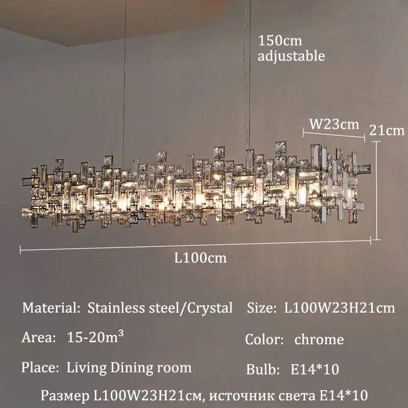 Postmodern light luxury square chrome crystal LED pendant light for living room dining room indoor home decoration E14 fixtures