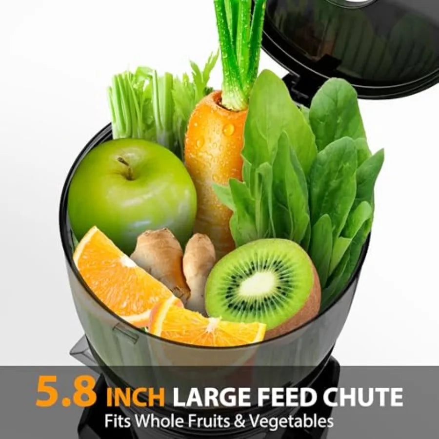 Cold Press Juicer with 5.8 Wide Feed Chute for Efficient Extraction of Whole Vegetables and Fruits 300W Slow Masticating Juicer