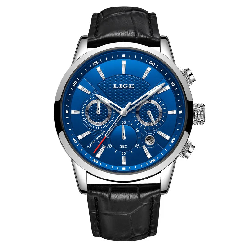LIGE Fashion Leather Watch Men Army Military Quartz Mens Watches Top Brand Luxury Sports Waterproof Watch For Men Reloj Hombre