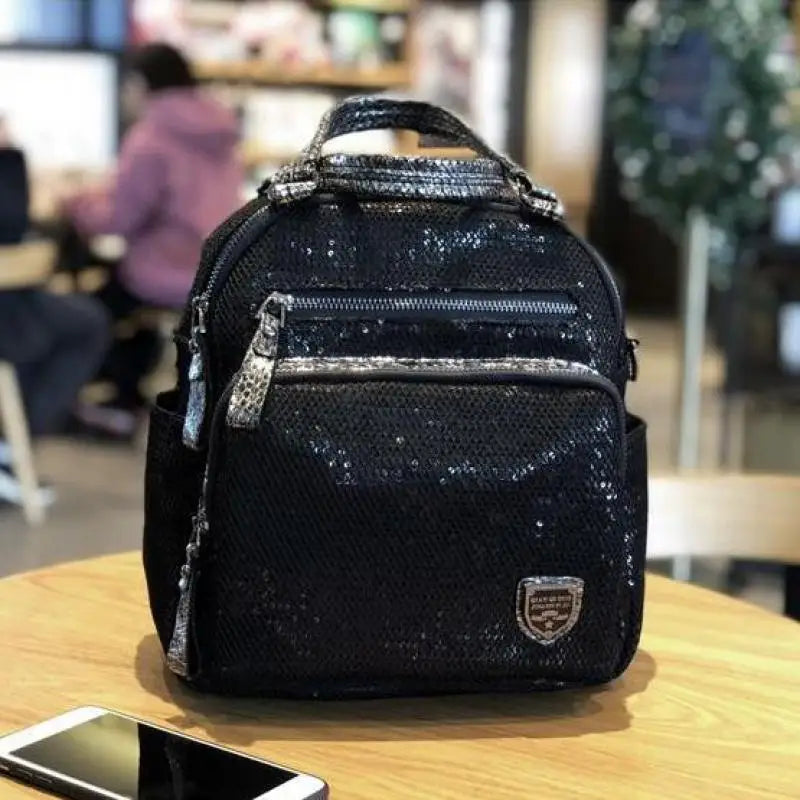 Sequin Softback Backpack Large Capacity — Black | KIMLUD