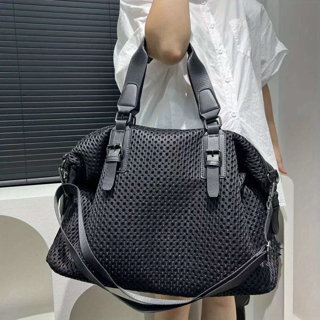 Waterproof Nylon Travel Bag Large — Black | KIMLUD
