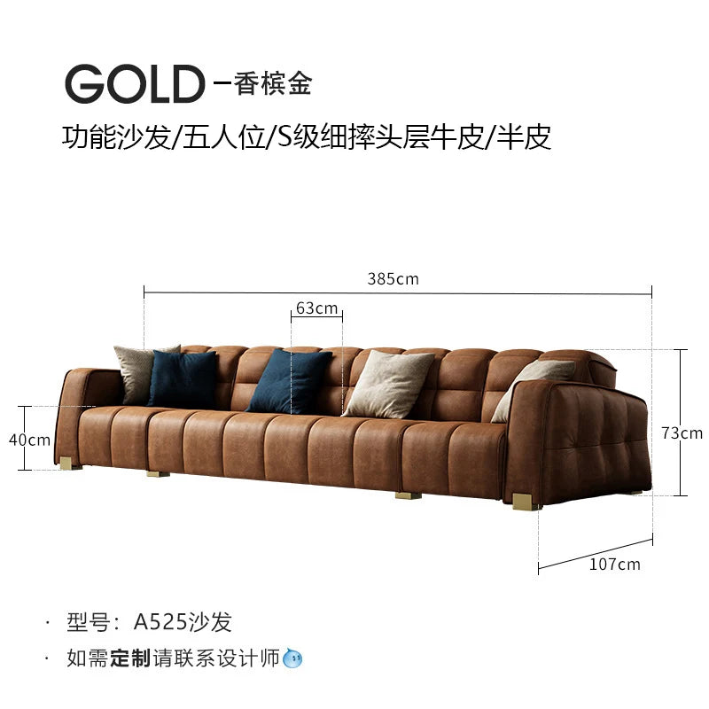 Leather Minimalist Sofa Bed Multifunctional Design Premium Italian Leather — Caramel | KIMLUD