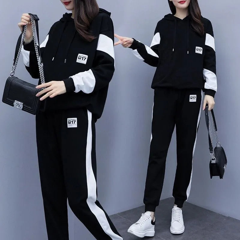 Casual Two-Piece Set Loose-Fit Pullover — Black | KIMLUD