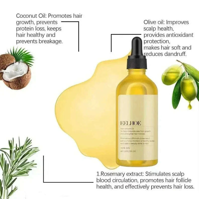 KIMLUD, 1/2/3pcs Natural Hair Growth Oil Rosemary Anti Hair Loss Regrowth Moisturizing Repair Anti Baldness Fast Hair Growth Serum Oil, KIMLUD Womens Clothes