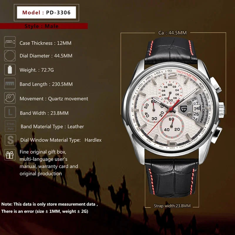 Leather Military Chronograph Watch — Black | KIMLUD
