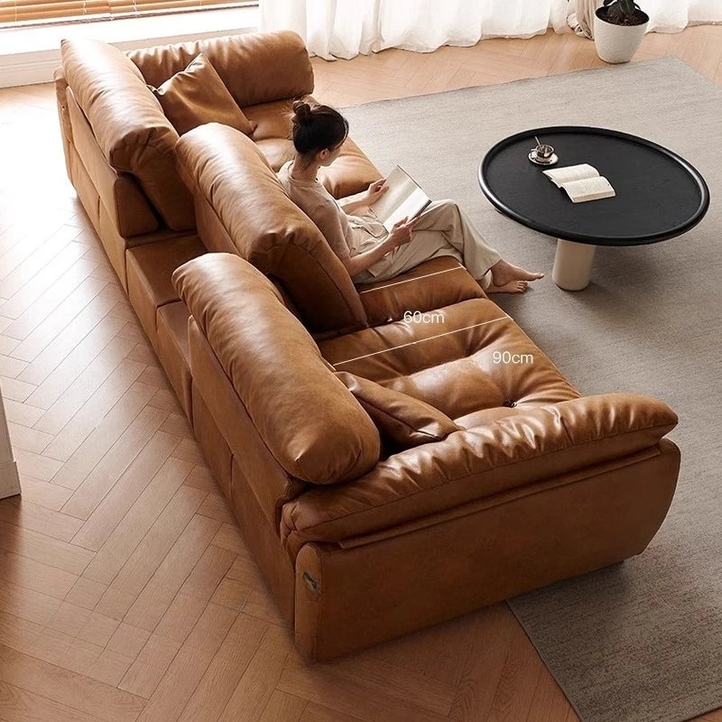 Electric Leather Loveseat Sofa Bed — Brown | KIMLUD