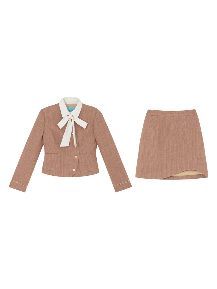 XXNING Luxury Faion Set Women's Autumn Winter ort Coat Skirt Two-Piece Suit Ele Lady Sle Knot Design