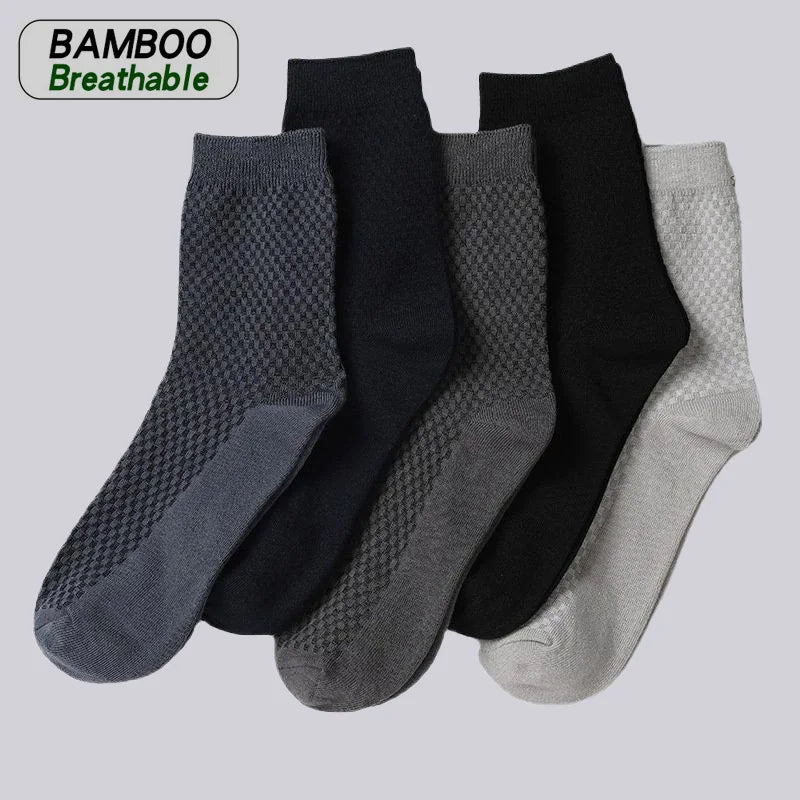 Bamboo Fiber Crew Socks Breathable 5 Pack — Black | KIMLUD
