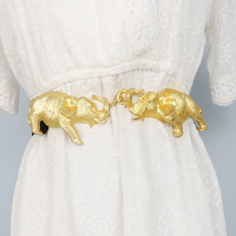 Belt – Gold Elephant Leather – Elastic Dress Belt – Gold | KIMLUD