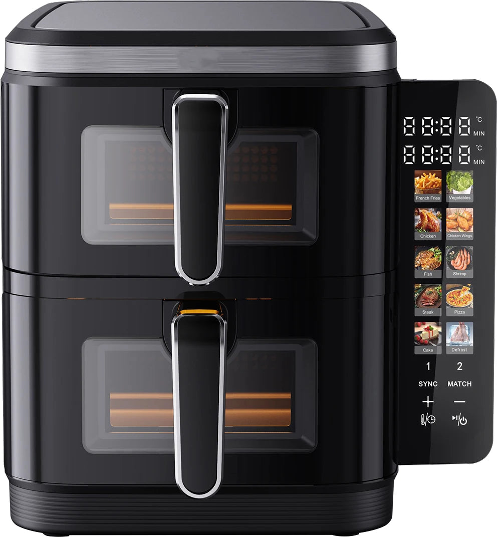 11L New Air Fryer 5.5L+5.5L Stack Air Fryer With Folding Touch Screen Big Colorful Menu