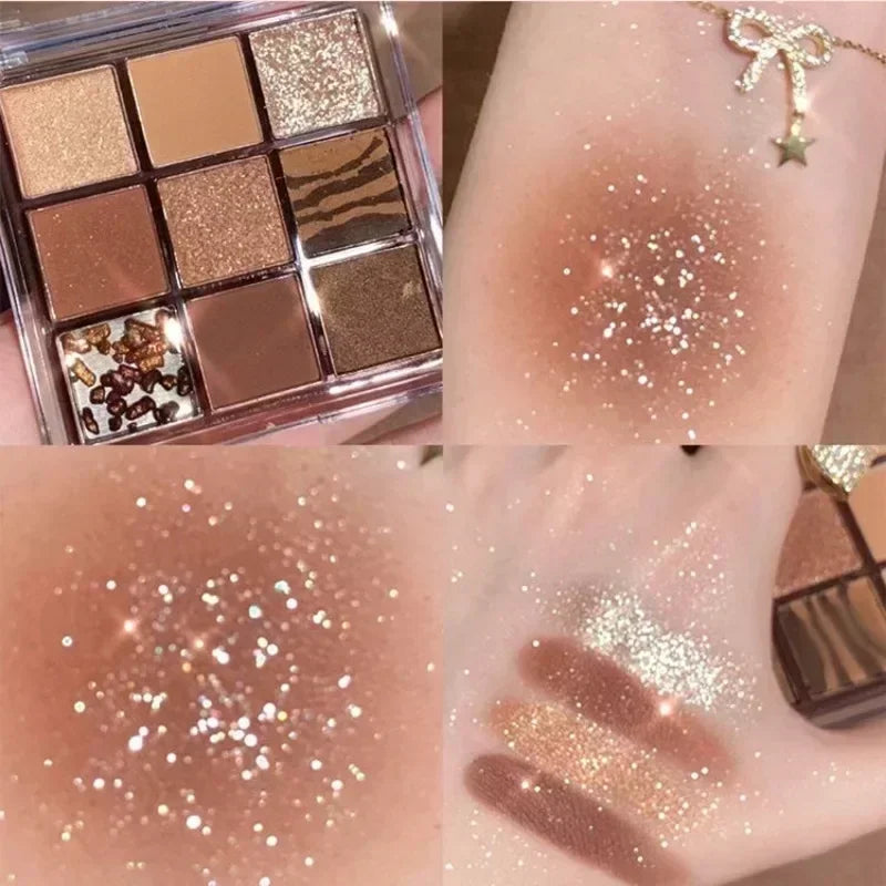9 Colors Glitter Eyeshadow Palette Purple Lace Shimmer Pearlescent Matte Acrylic Eye Shadows Palette Waterproof Eye Make Up
