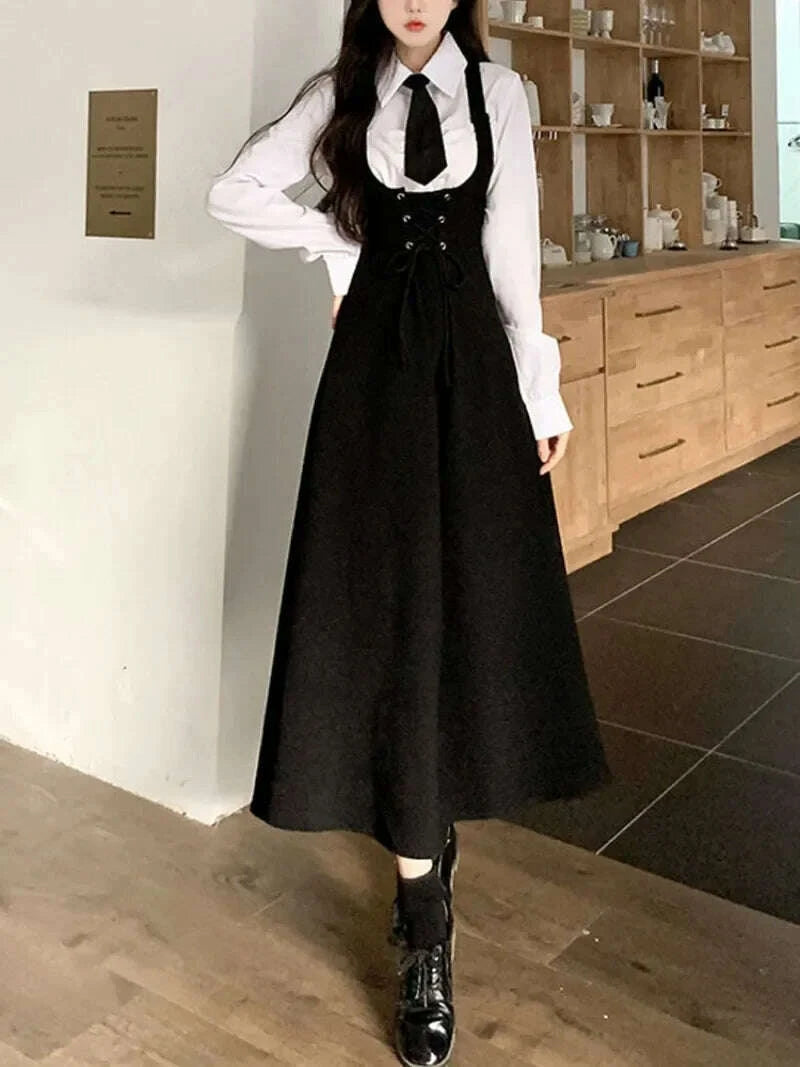 lapel-neck-tie-long-sleeve-white-shirt-women-slim-waist-mid-length-strap-dress-for-women-two-piece-sets-2025-fashion-newkimlud-womens-clothes-35082971