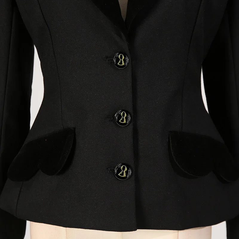 KIMLUD, Fashion Trendy Style Fashion Black Blazer Coat for Women 2025 Autumn New Metal Button Slim Fit High-end Short Suit Jacket, KIMLUD Womens Clothes