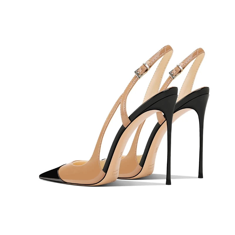 Lacquer Leather Pumps Pointed-Toe — Nude | KIMLUD