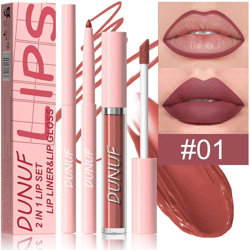12 Color Matte Lip Liner Pencil Lip Gloss Set Waterproof Lipliner Pen Red Brown High Pigmented Lip Glaze Lips Cosmetics Makeup