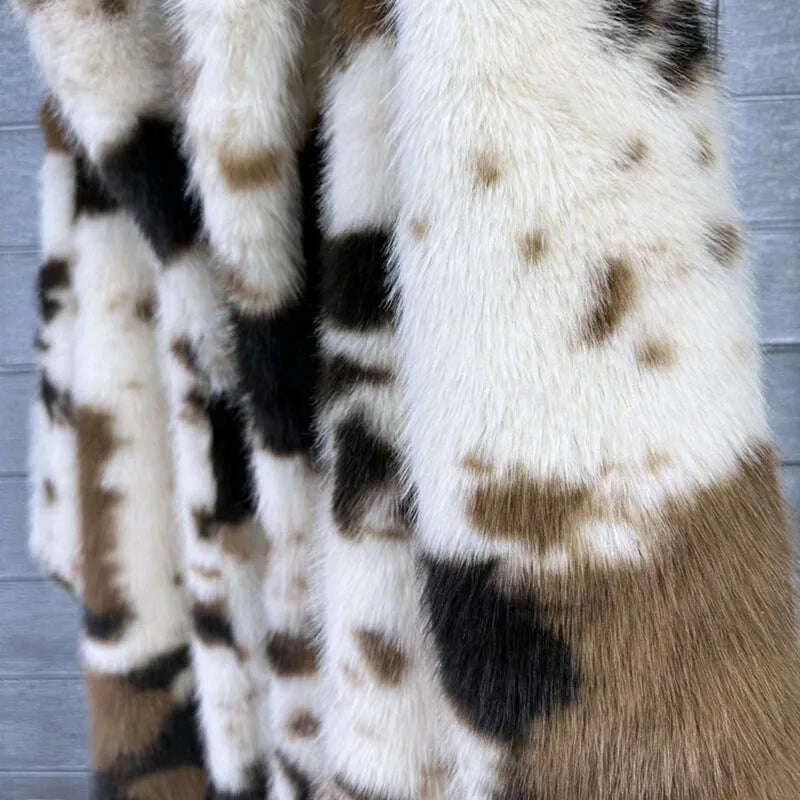 KIMLUD, DEAT 2025 Winter New Fashion Thick Faux Fox Fur Coat For Women Contrast Color Suit Collar Warm Overcoat Female Trendy 11A06744, KIMLUD Womens Clothes