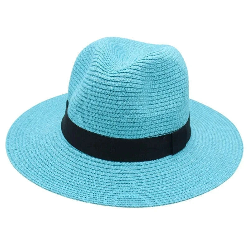 KIMLUD, Spring and Summer Hot Selling Panama Straw Hat Square Black Ribbon Korean Style Hat for Men and Women Jazz Hat Panamahat, KIMLUD Womens Clothes