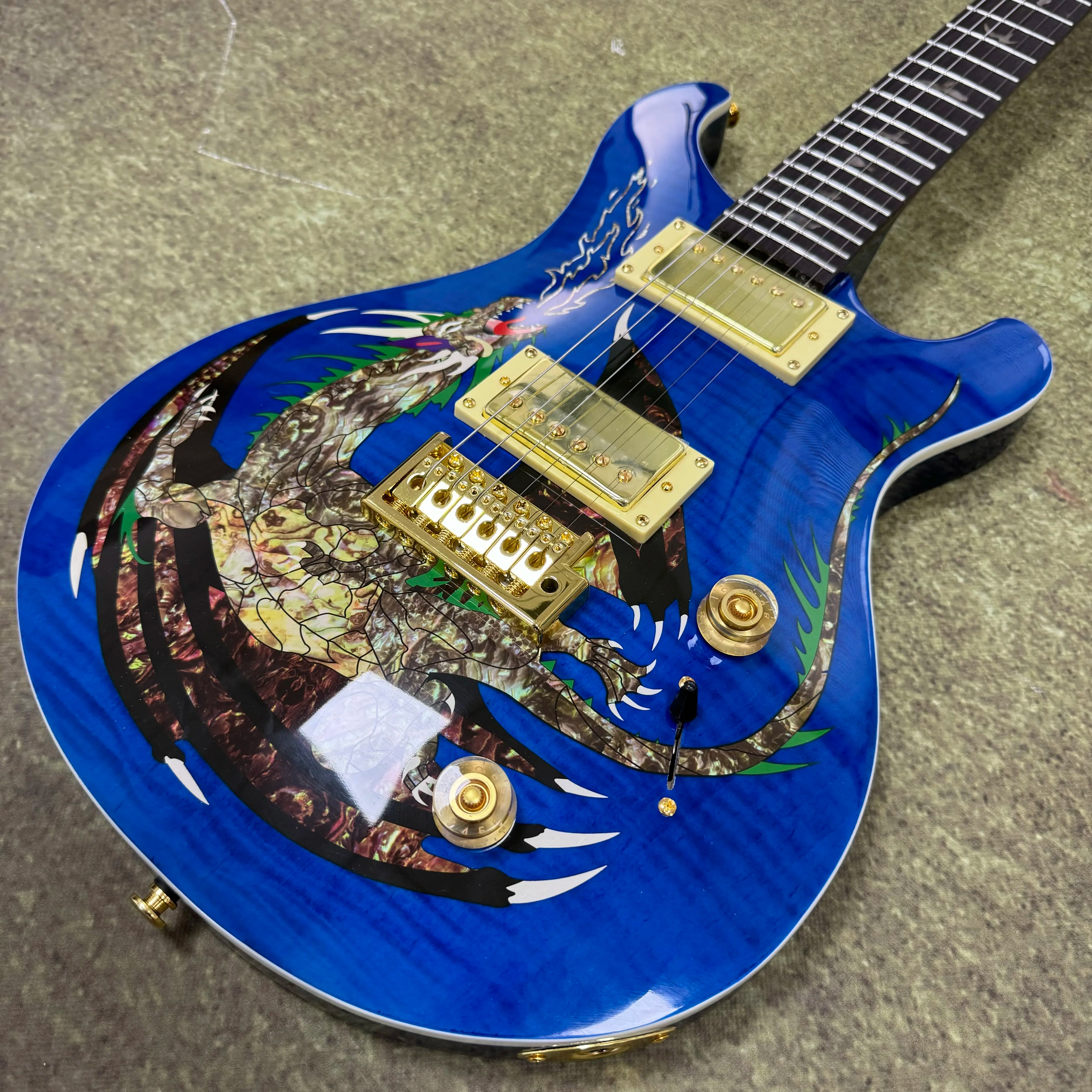 Dragon Style Dragon Inlay Electric Guitar — Blue | KIMLUD