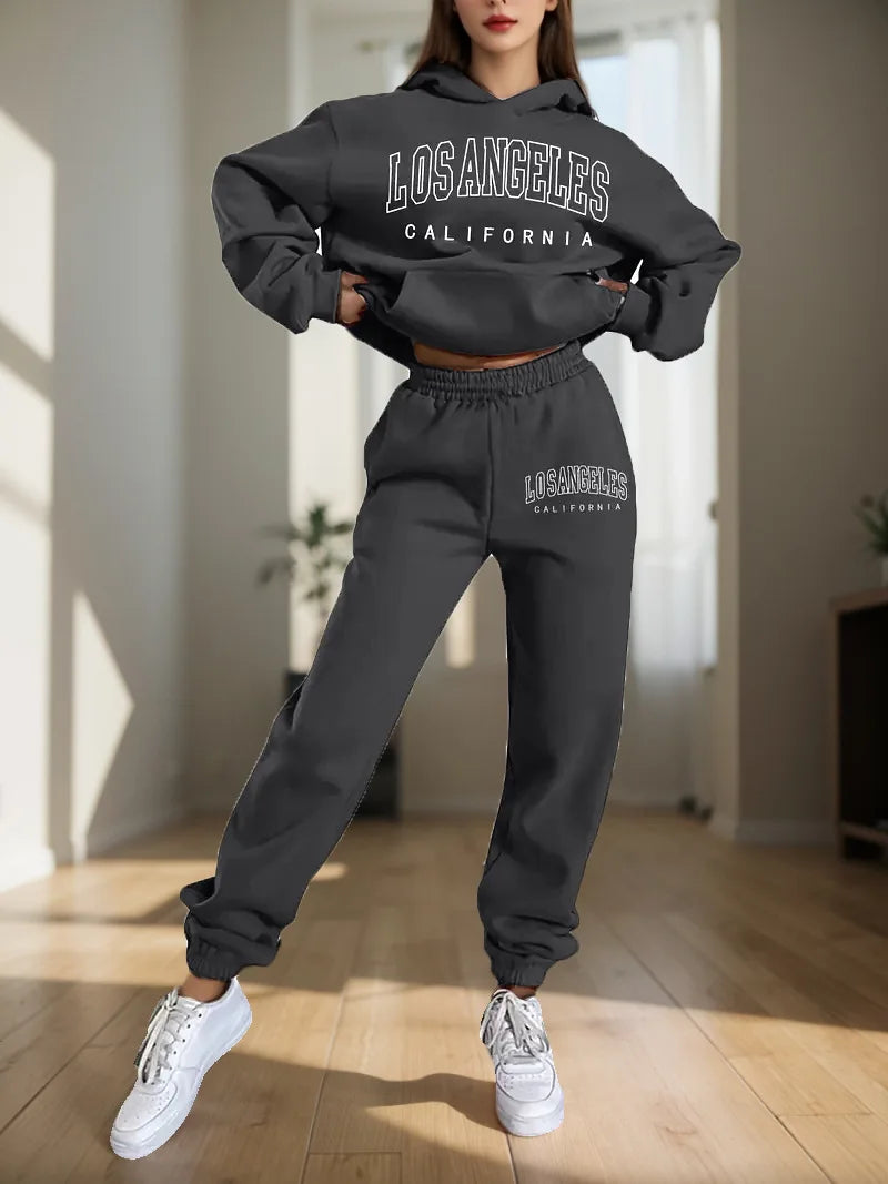 Two Piece Hoodie Set – Letter Print – Loose – Hooded | KIMLUD