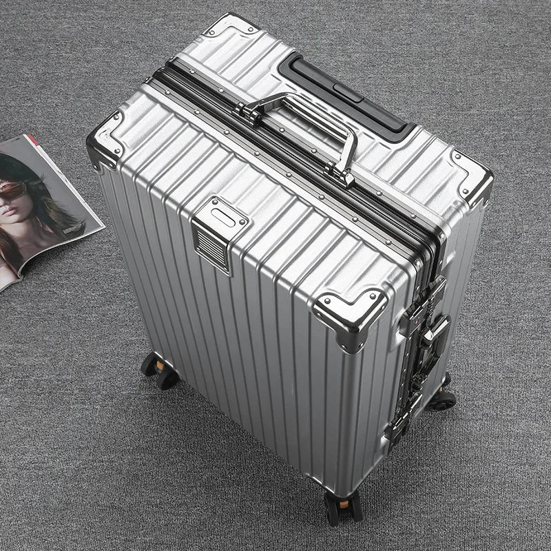 Premium Durable Aluminum Ribbed Luggage Large Capacity — Silver | KIMLUD
